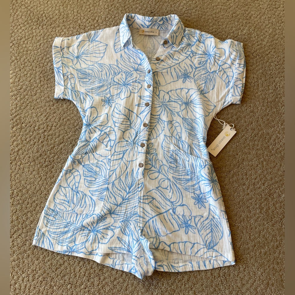 Ocean Drive gauze cotton tropical print romper
